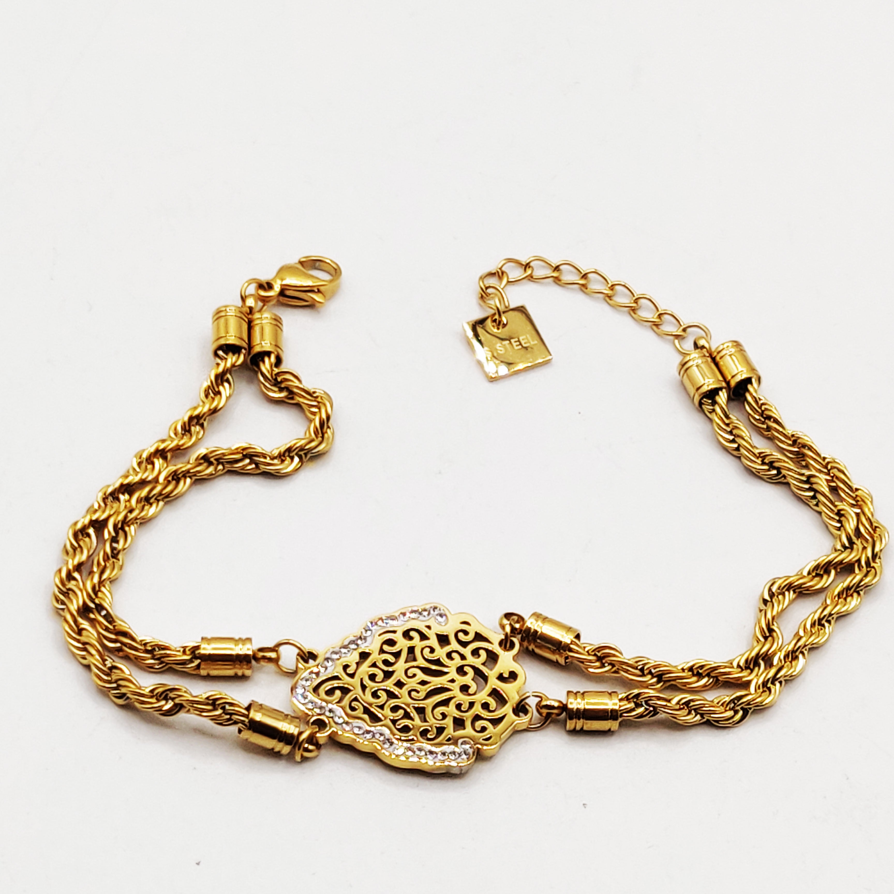 Bracelet Torsade Multi Lignes Motif Oriental Cristaux Pendentifs Descendant Luxe
