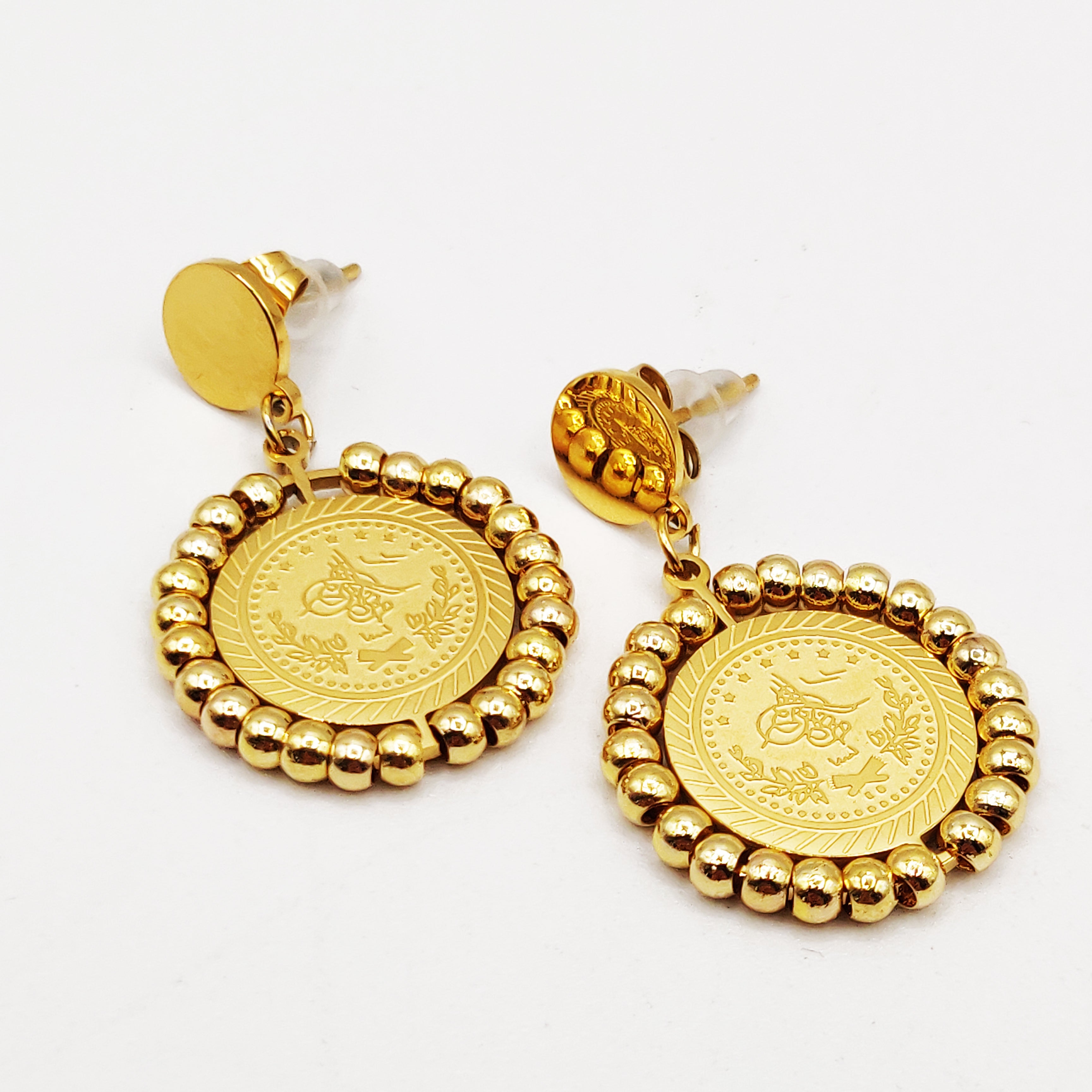 Boucles d'oreilles Torsade Multi Lignes Louise Tour Boules Dorées Pendentifs Louise Luxe