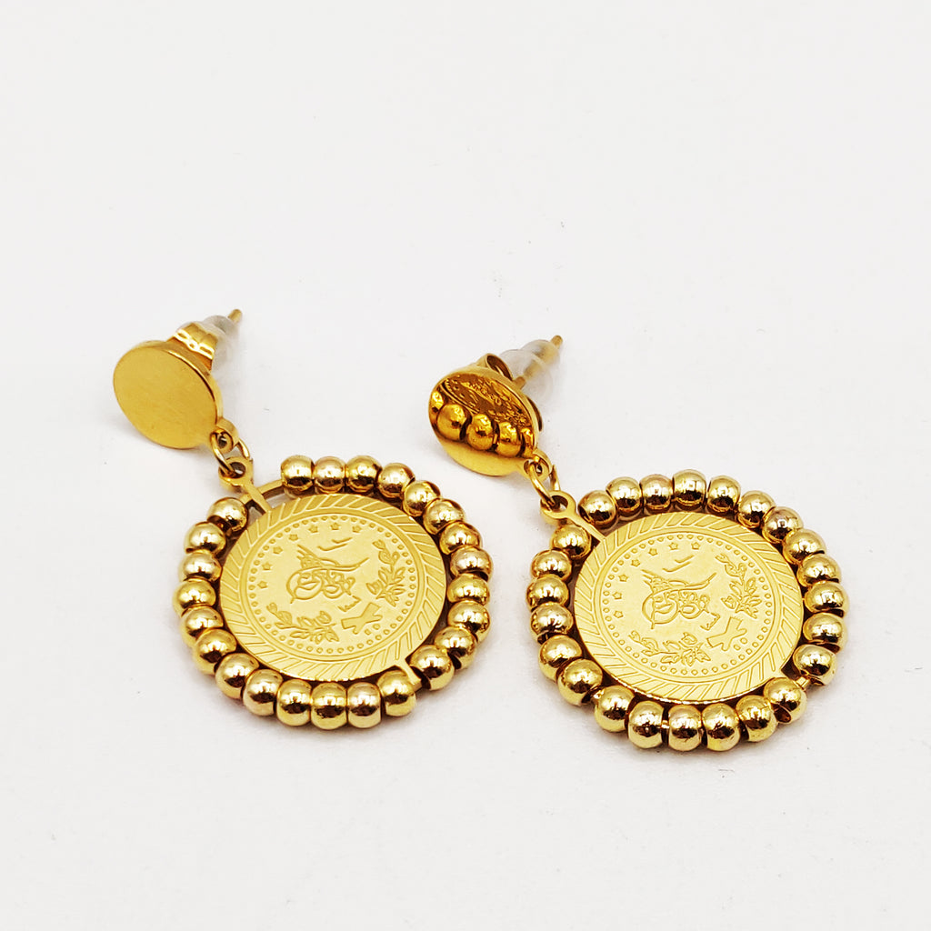 Boucles d'oreilles Torsade Multi Lignes Louise Tour Boules Dorées Pendentifs Louise Luxe
