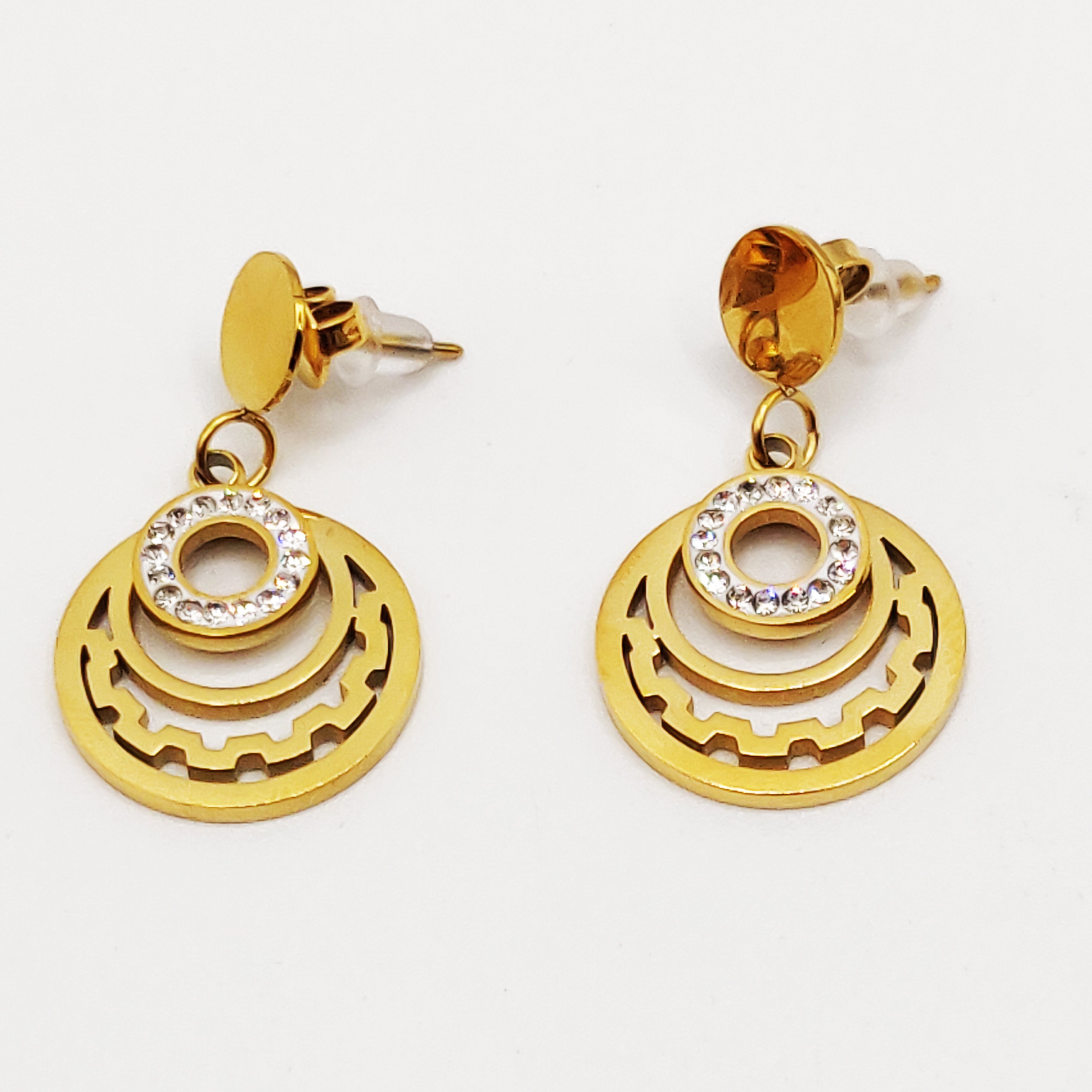 Boucles d'oreilles Torsade Multi Lignes Cercle Lune Cristaux Luxe