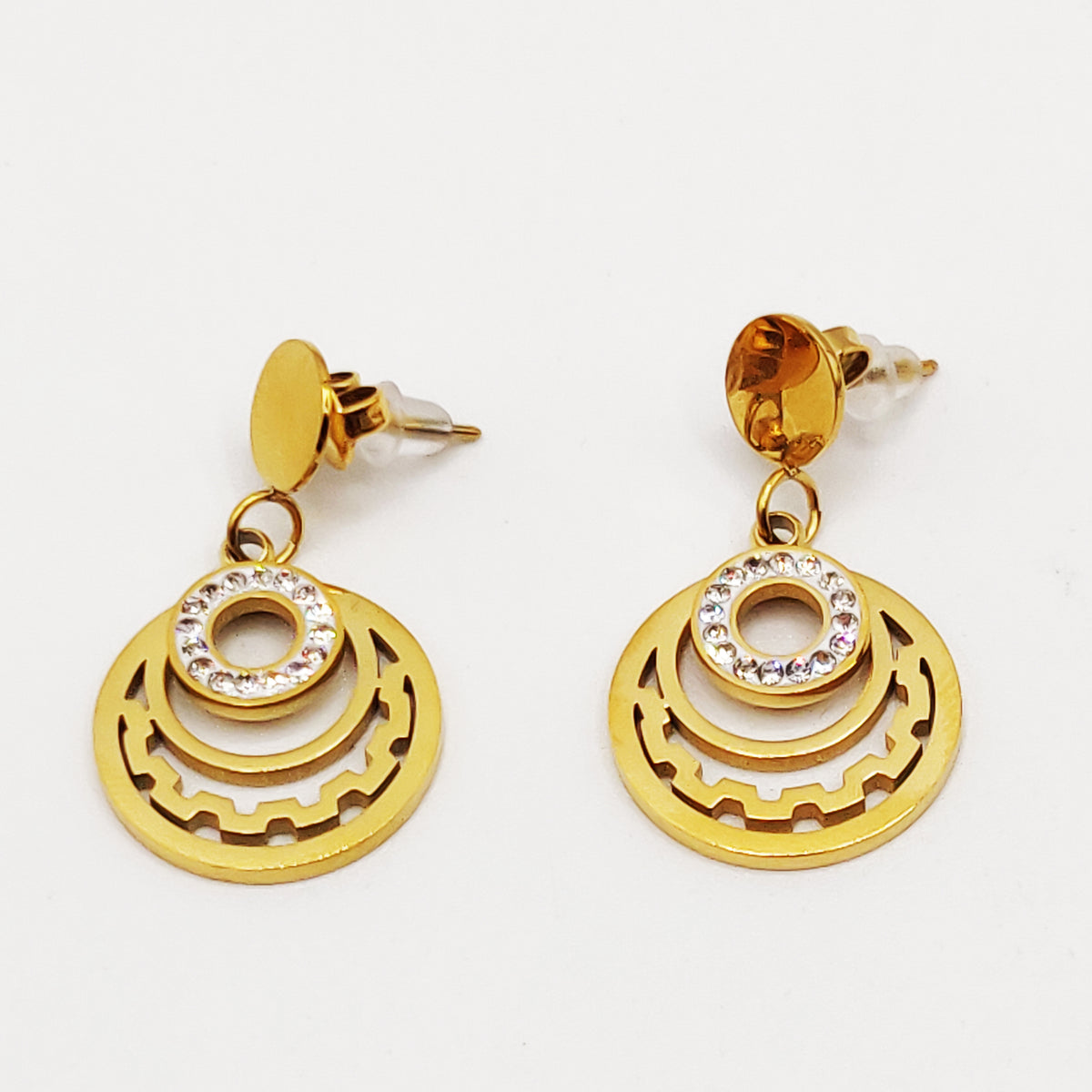 Boucles d'oreilles Torsade Multi Lignes Cercle Lune Cristaux Luxe