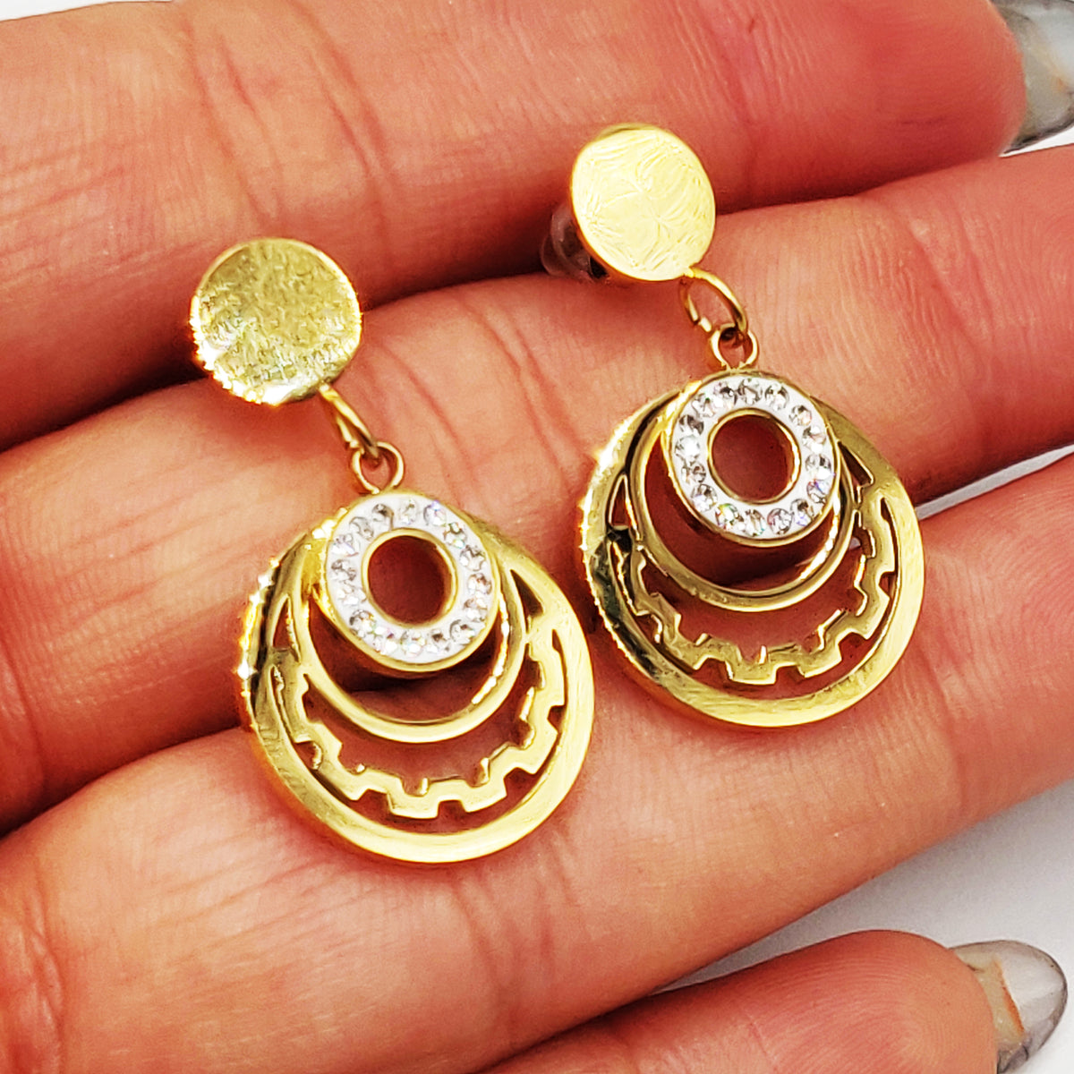 Boucles d'oreilles Torsade Multi Lignes Cercle Lune Cristaux Luxe