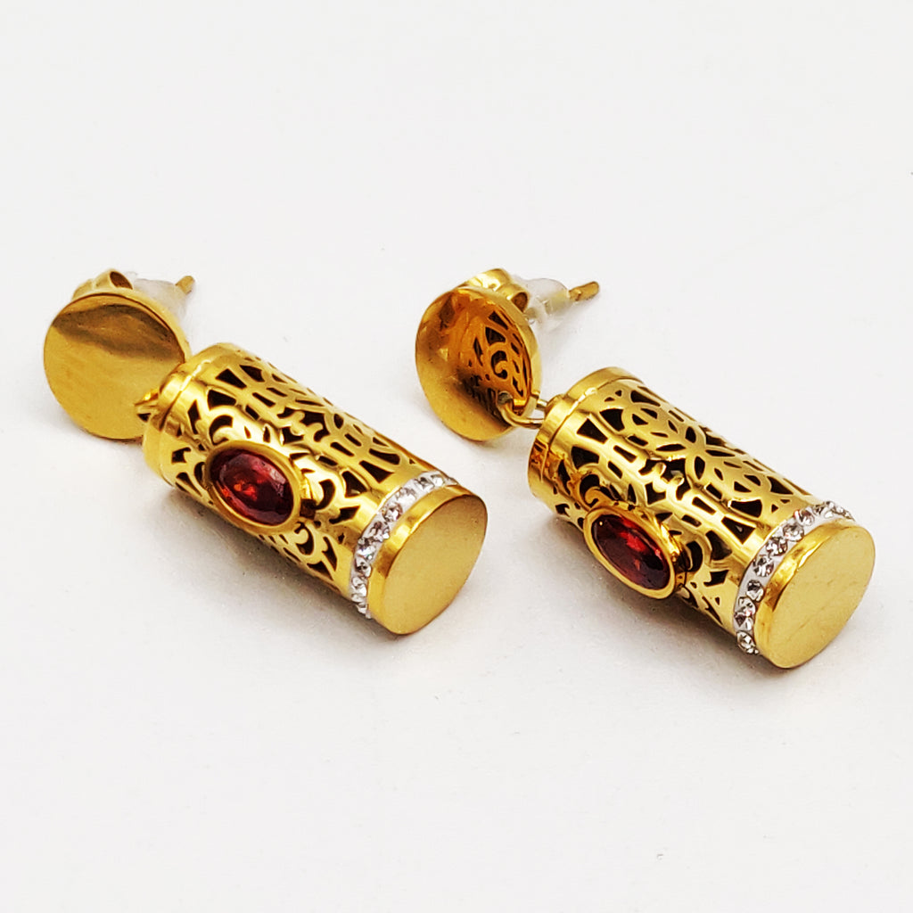 Boucles d'oreilles Tube Oriental Cristal Rouge Luxe