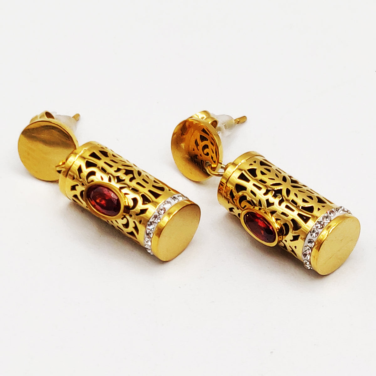Boucles d'oreilles Tube Oriental Cristal Rouge Luxe