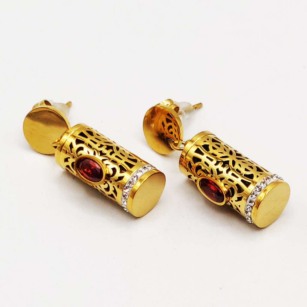 Boucles d'oreilles Tube Oriental Cristal Rouge Luxe