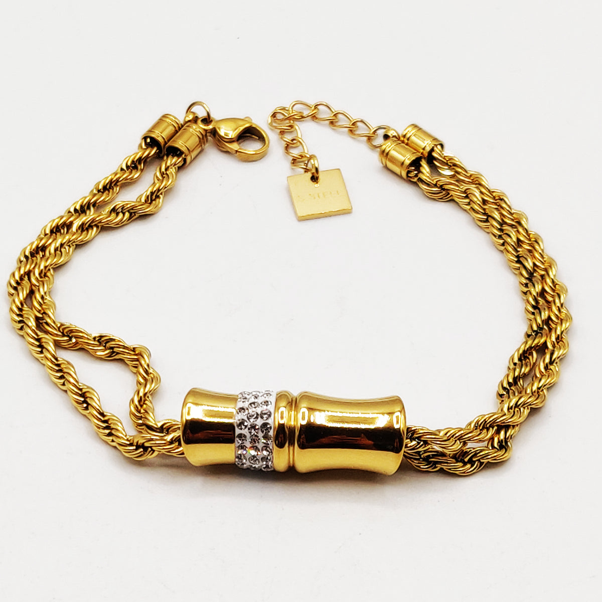 Bracelet Torsade Multi Lignes Tubes Cristaux Luxe