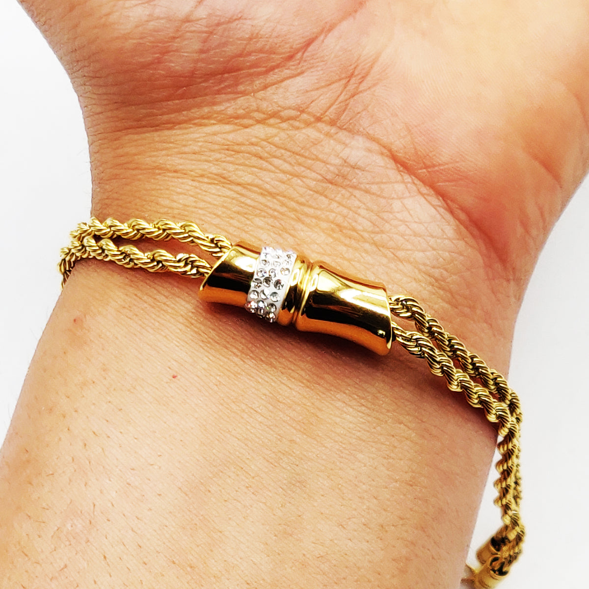 Bracelet Torsade Multi Lignes Tubes Cristaux Luxe