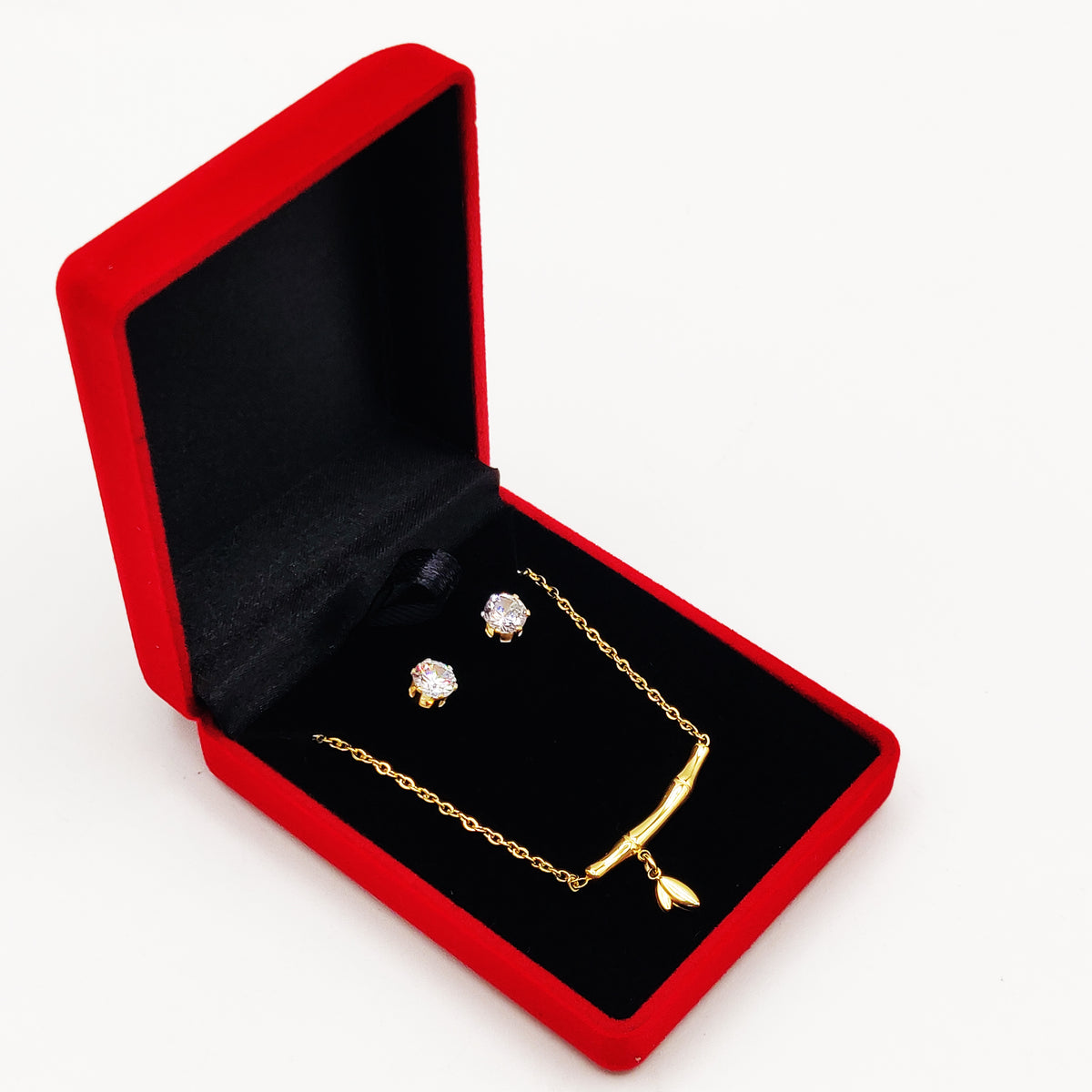 Coffret Collier et Boucles d'oreilles Barre Vague Pendentif Feuilles