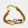 Bracelet Torsade Lune Cristaux Double Pendentifs Cristaux Luxe