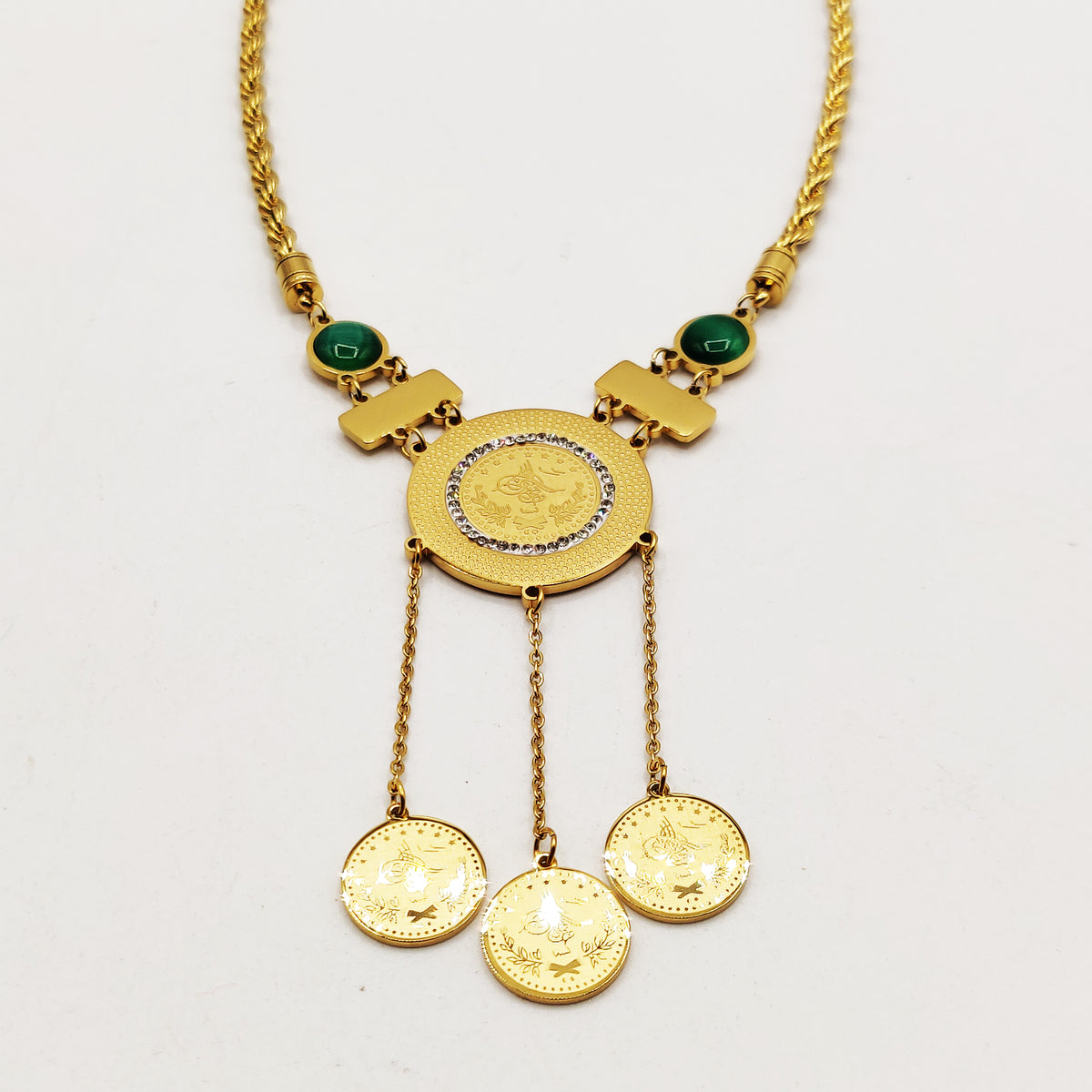 Collier Torsade Multi Lignes Louise Pierres Vertes Triple Pendentifs Louise Luxe