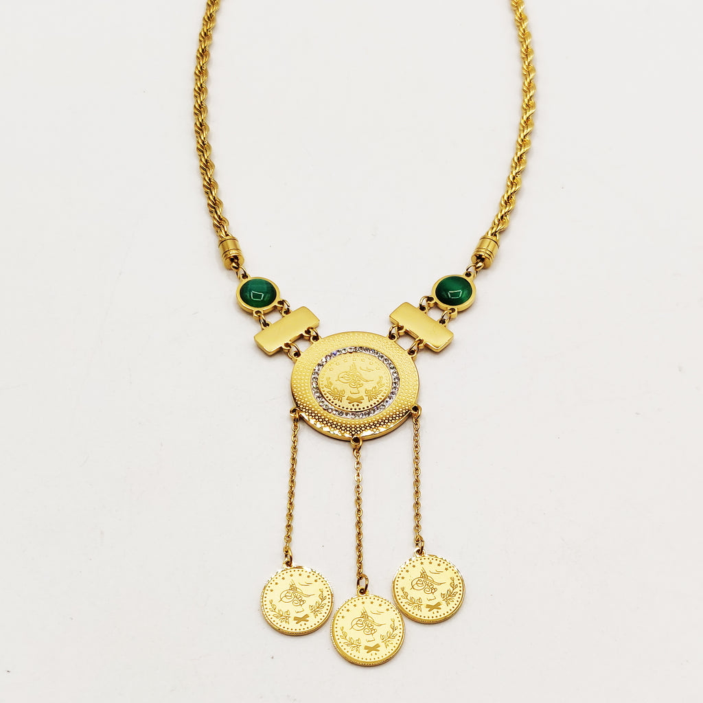 Collier Torsade Multi Lignes Louise Pierres Vertes Triple Pendentifs Louise Luxe