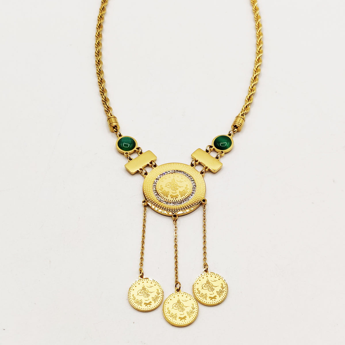 Collier Torsade Multi Lignes Louise Pierres Vertes Triple Pendentifs Louise Luxe