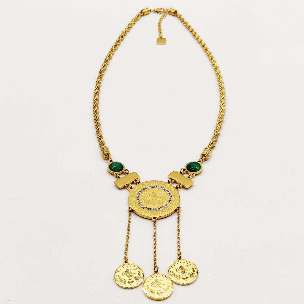 Collier Torsade Multi Lignes Louise Pierres Vertes Triple Pendentifs Louise Luxe