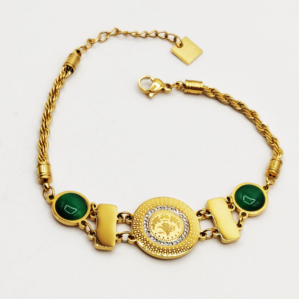 Bracelet Torsade Multi Lignes Louise Pierres Vertes Triple Pendentifs Louise Luxe