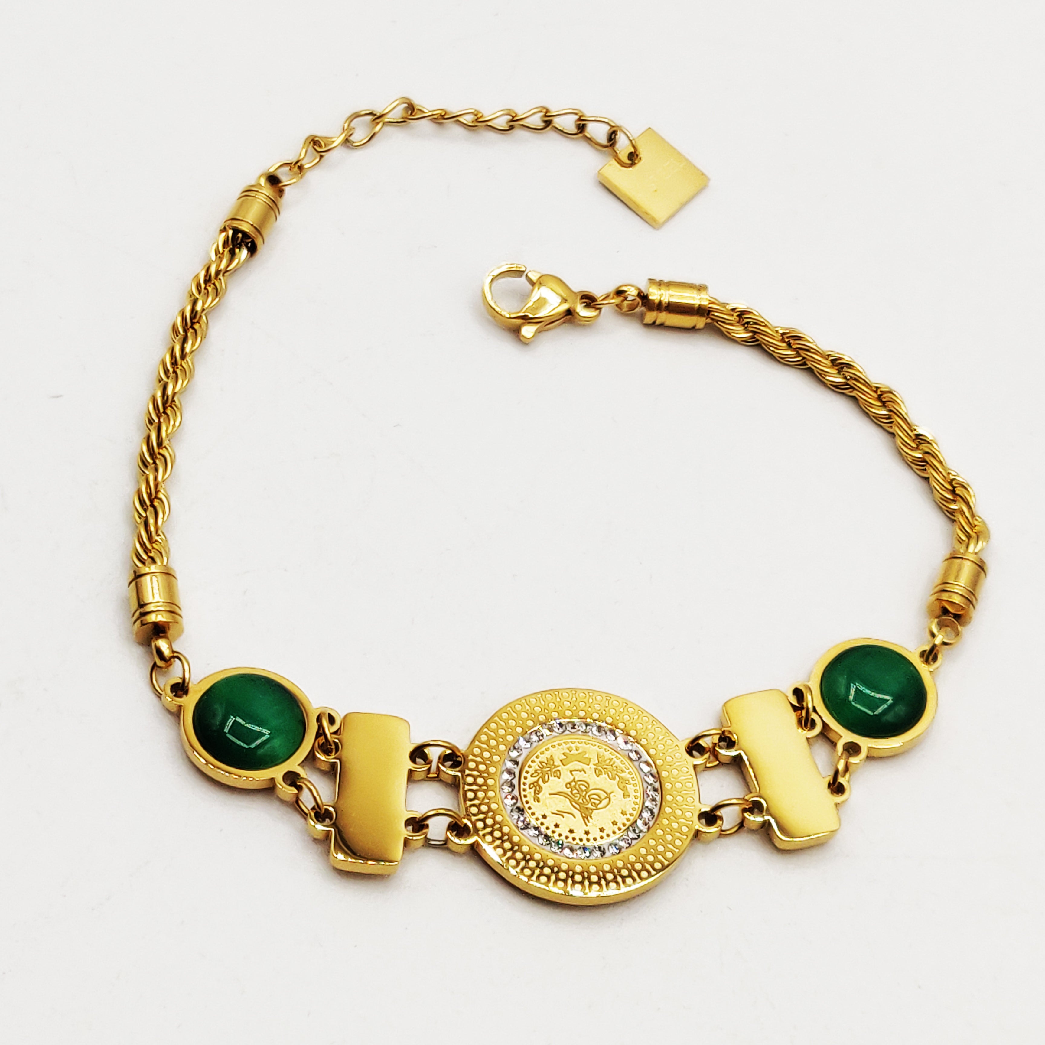 Bracelet Torsade Multi Lignes Louise Pierres Vertes Triple Pendentifs Louise Luxe