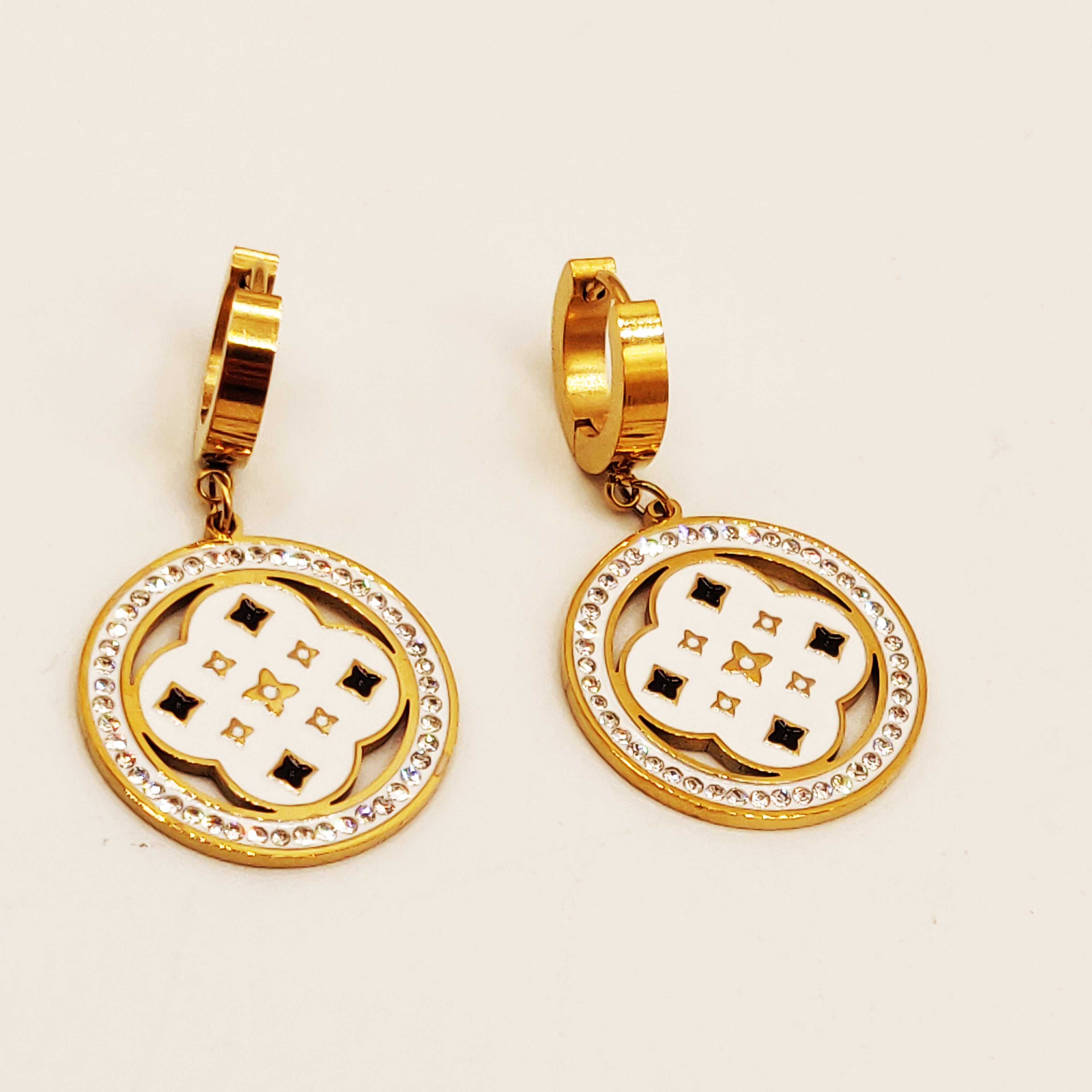 Boucles d'oreilles Tresse Trèfle Étoile Luxe Blanc
