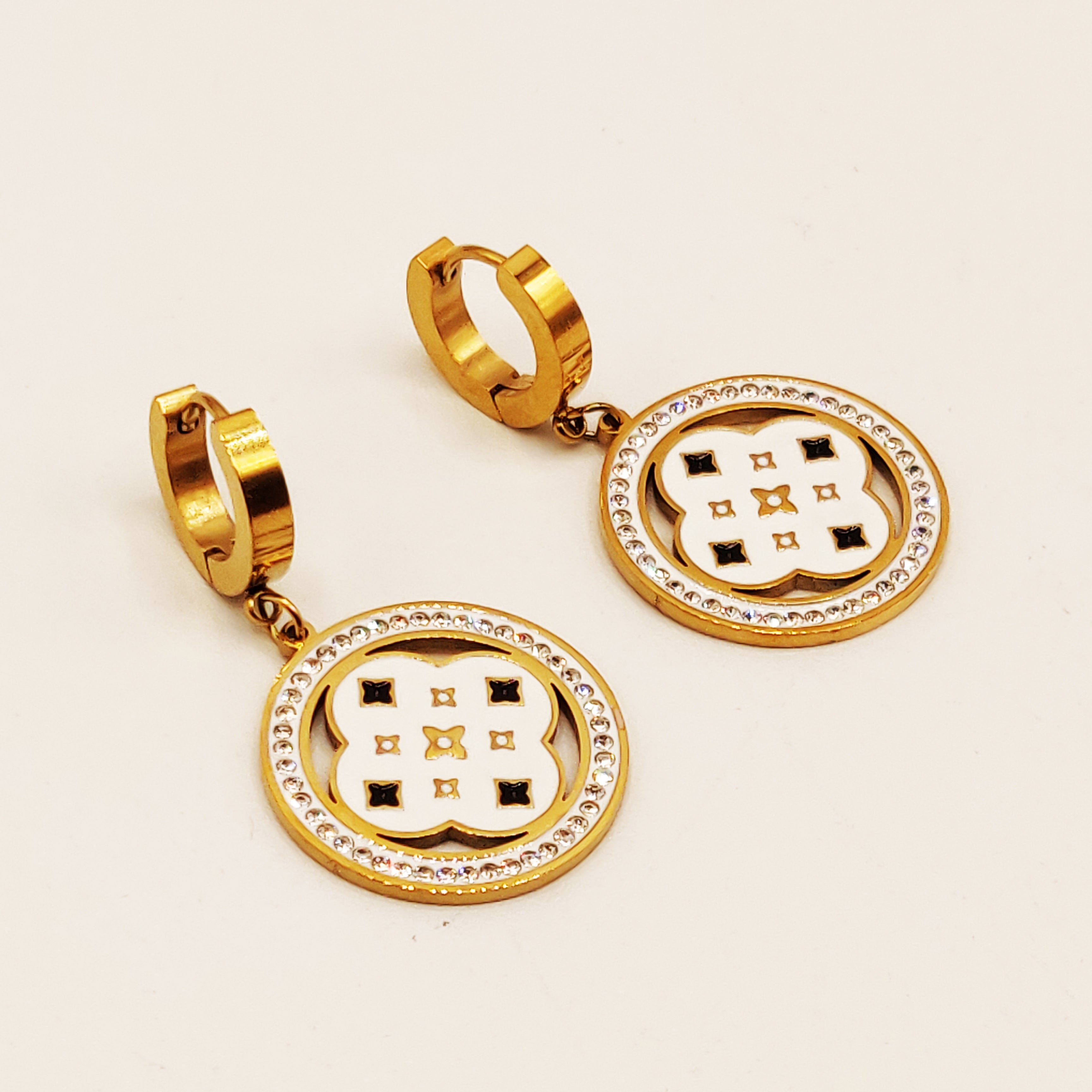 Boucles d'oreilles Tresse Trèfle Étoile Luxe Blanc