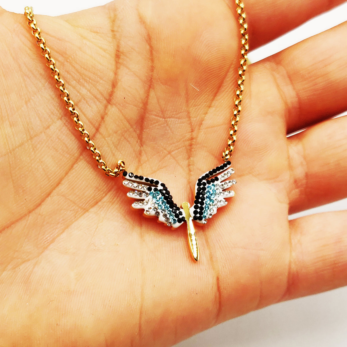 Collier Ange Ailes Cristaux Multicolores Luxe