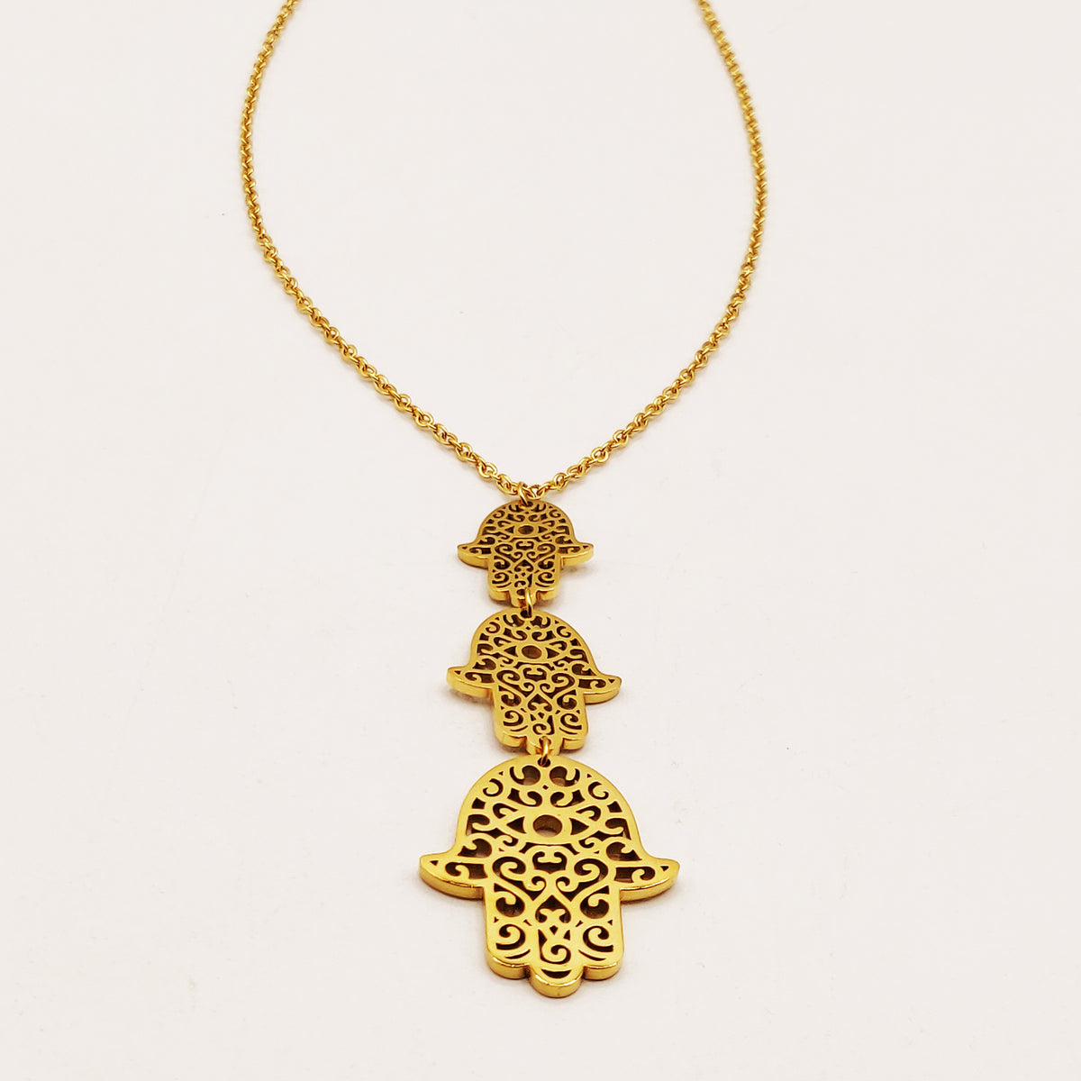 Ancien Collier Oriental Rosace Filigrane Avec Main De Fatma – Bijou Plaqué Argent, Occasion