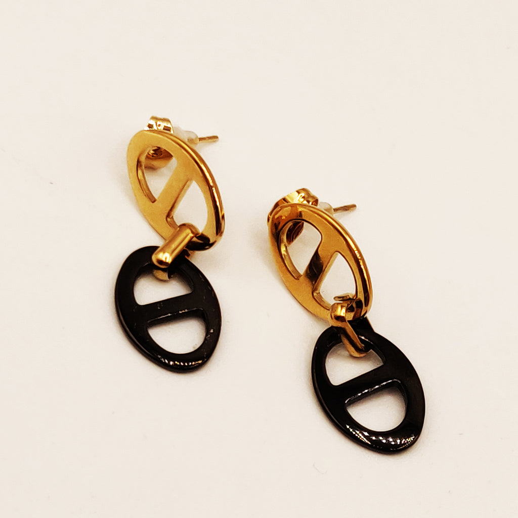 Boucles d'oreilles Chaîne Multi H Luxe Dorés et Noirs