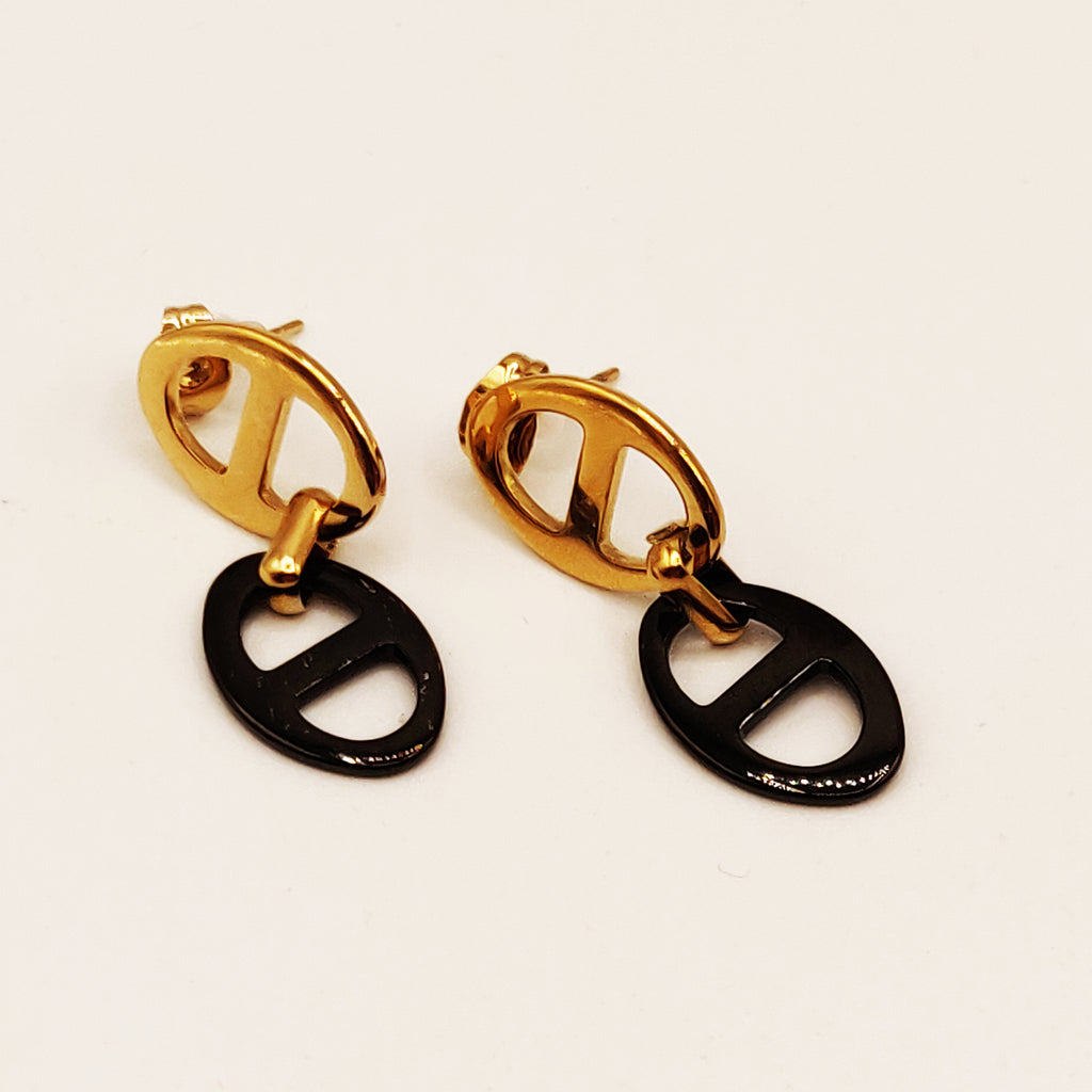Boucles d'oreilles Chaîne Multi H Luxe Dorés et Noirs