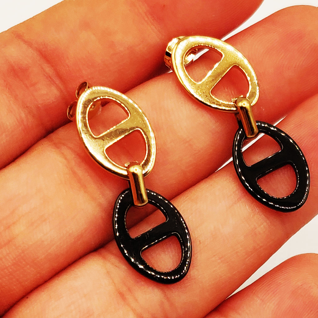 Boucles d'oreilles Chaîne Multi H Luxe Dorés et Noirs