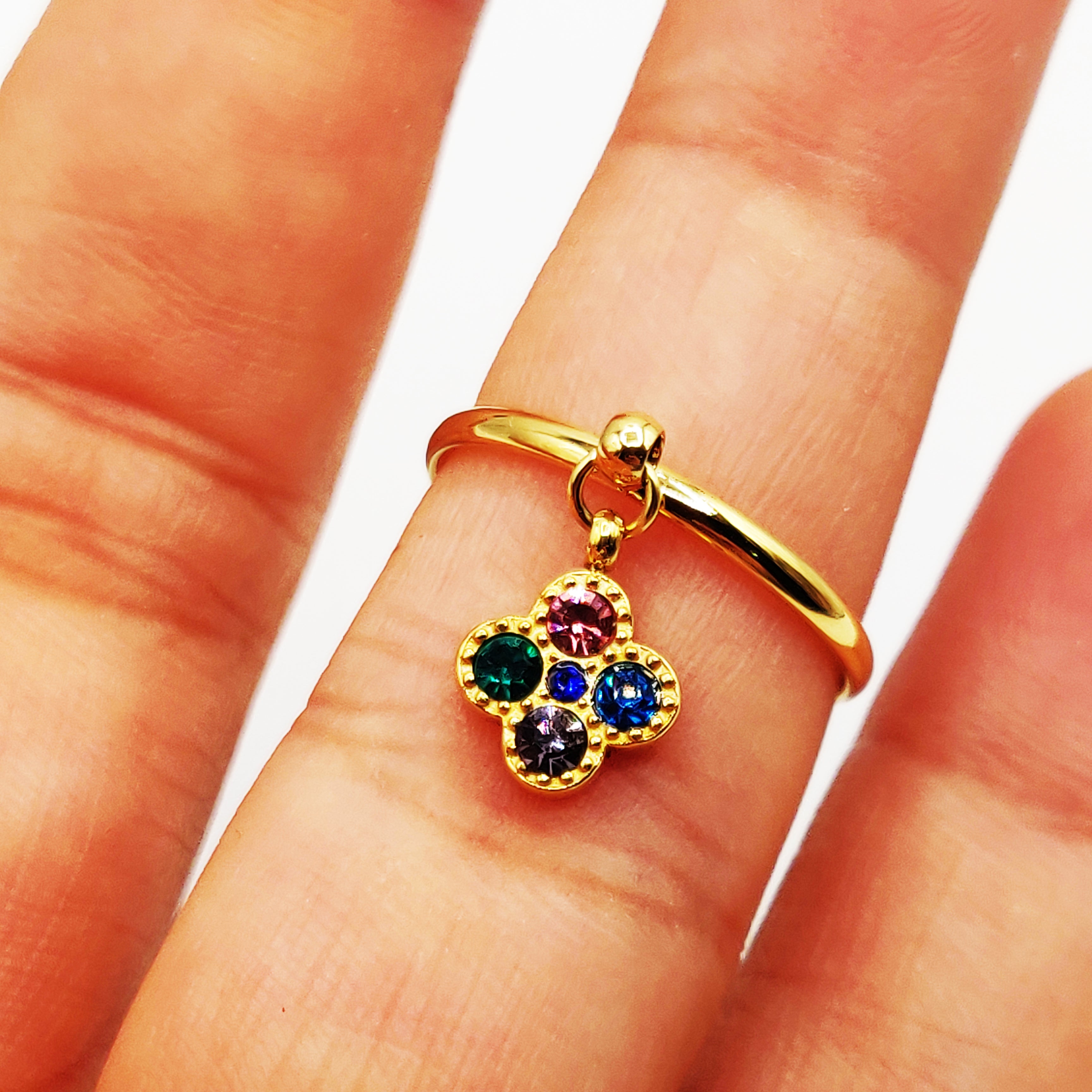 Bague Pendentif Trèfle Cristaux Multicolores