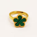 Bague Marguerites Dorées et Vertes Tour Perles d'imitation Luxe