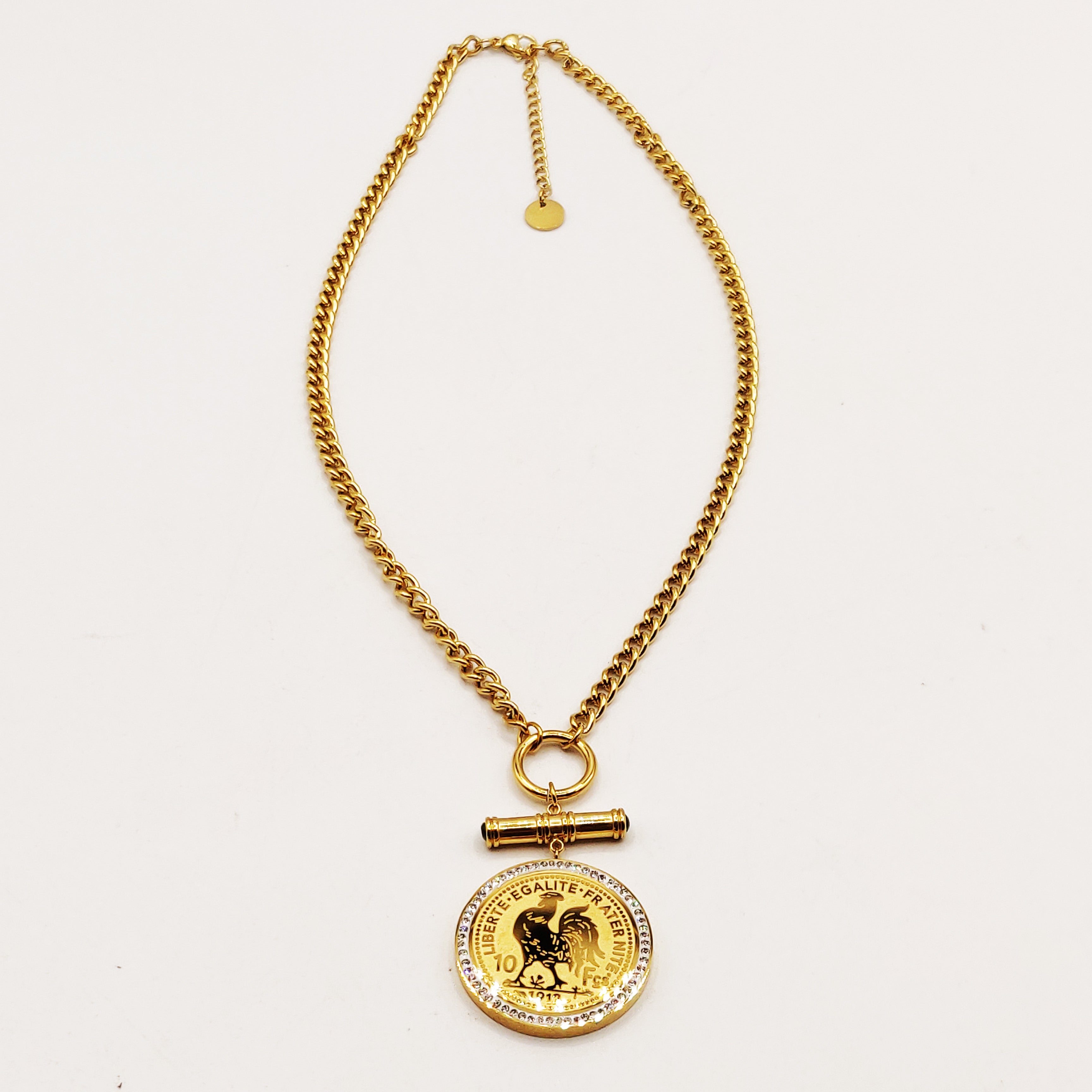 Collier Tresse Grand Pendentif Louise Coq Luxe et Pierres Vertes