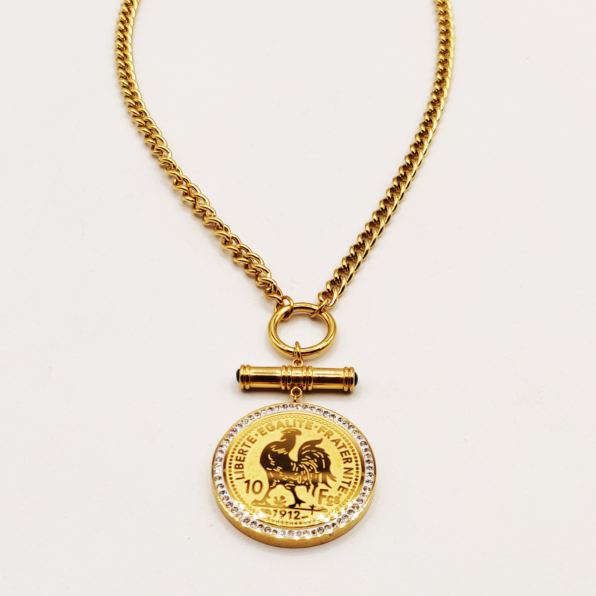 Collier Tresse Grand Pendentif Louise Coq Luxe et Pierres Vertes