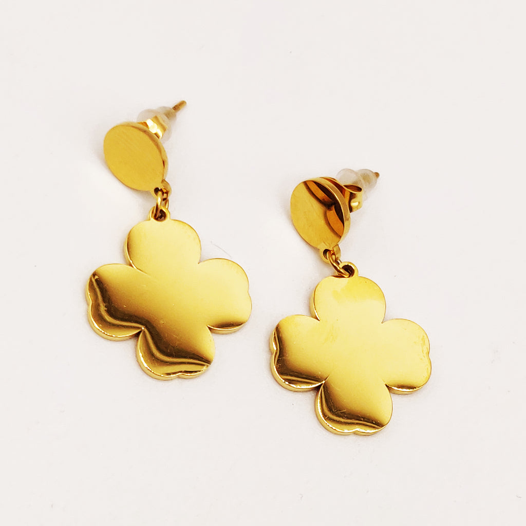 Boucles d'oreilles Chaîne Multi Trèfles Creux et Dorés