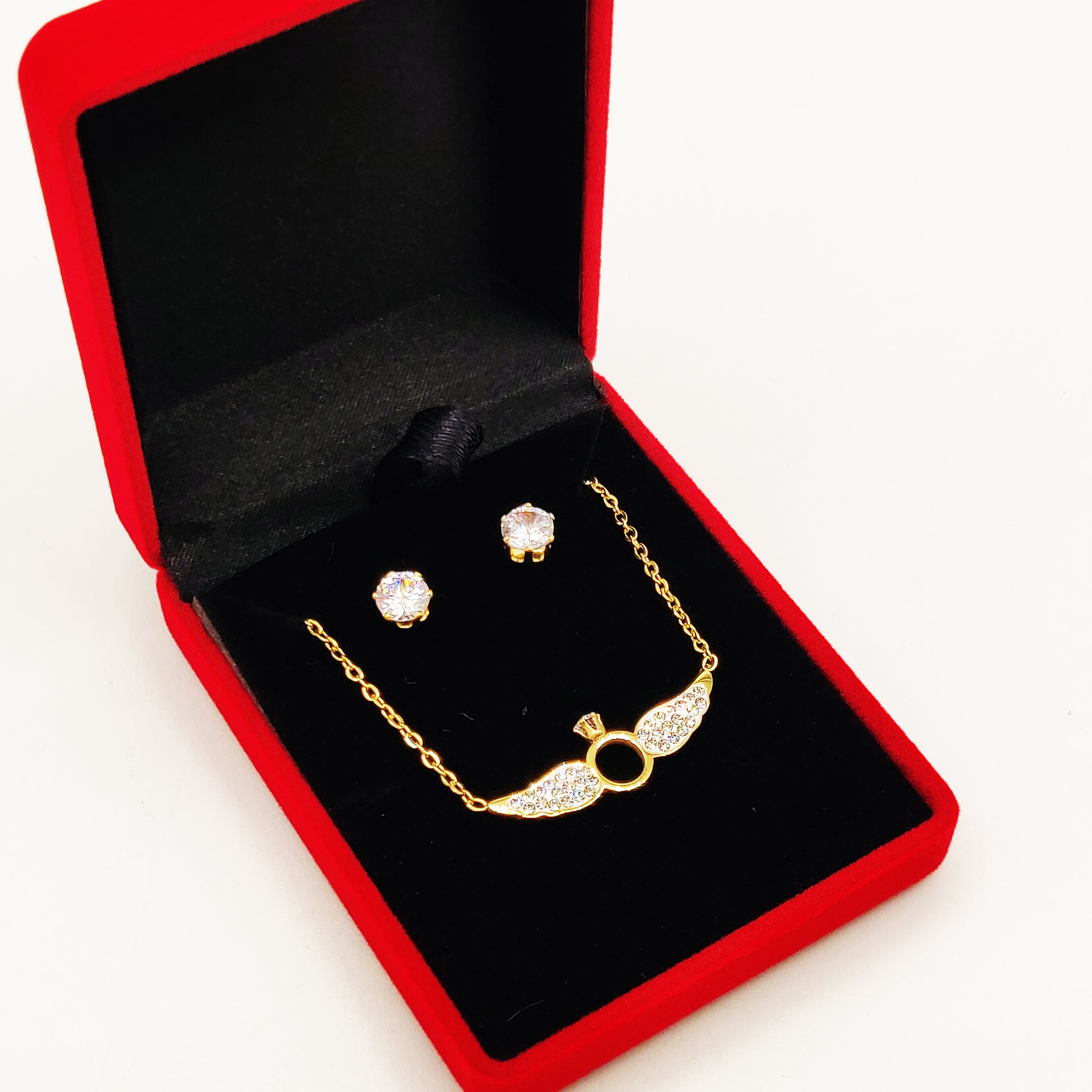 Coffret Collier et Boucles d'oreilles Anneau Ange Cristaux