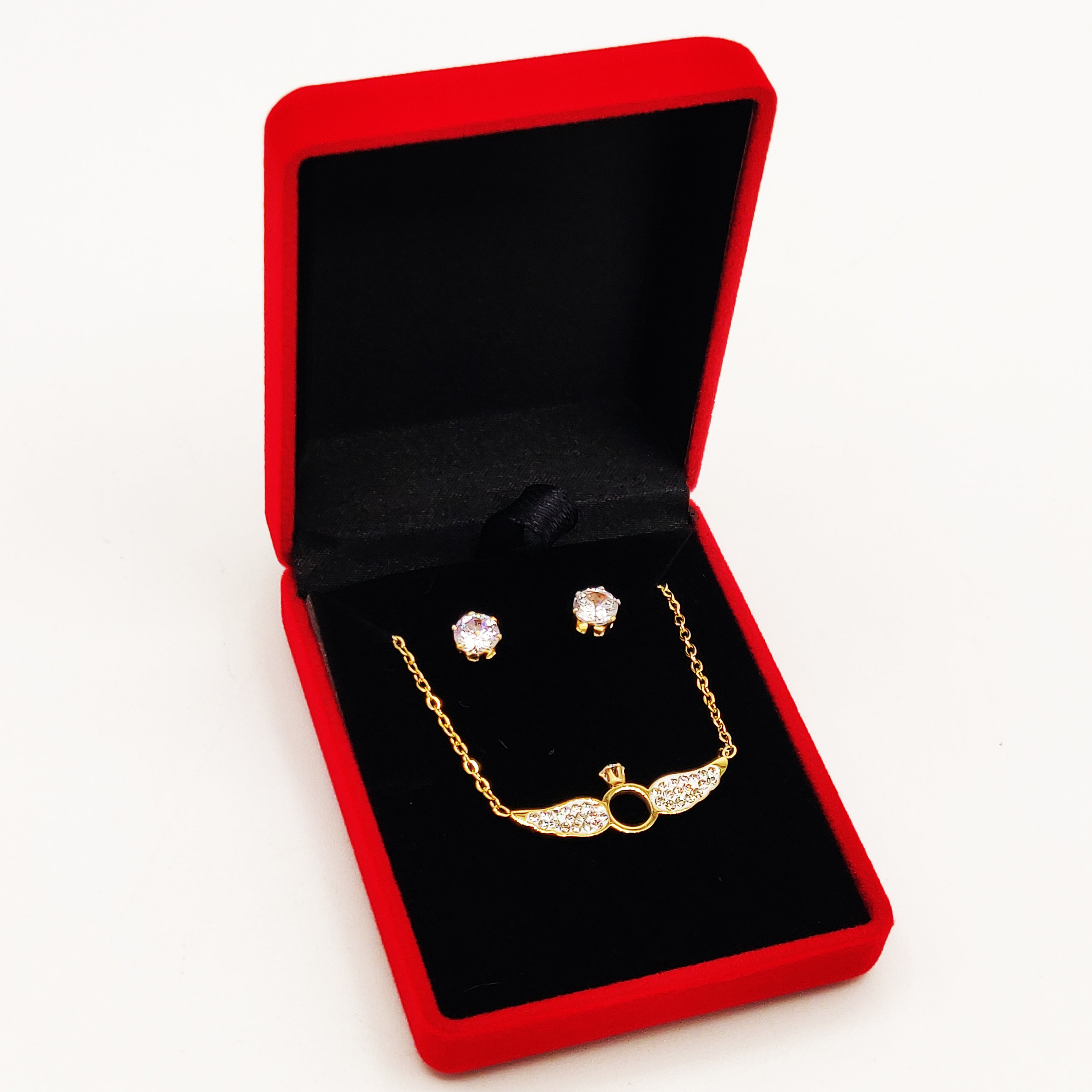 Coffret Collier et Boucles d'oreilles Anneau Ange Cristaux