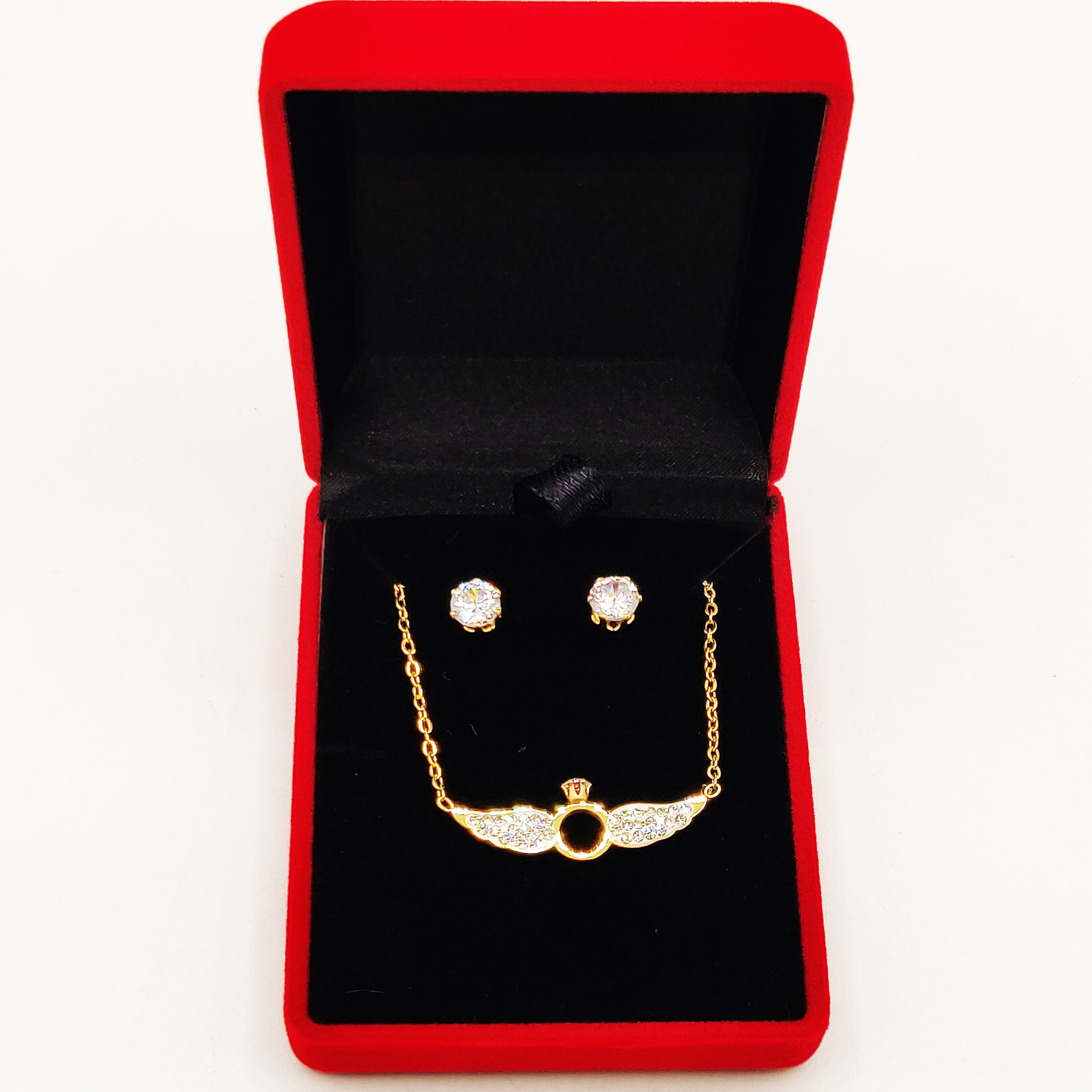 Coffret Collier et Boucles d'oreilles Anneau Ange Cristaux