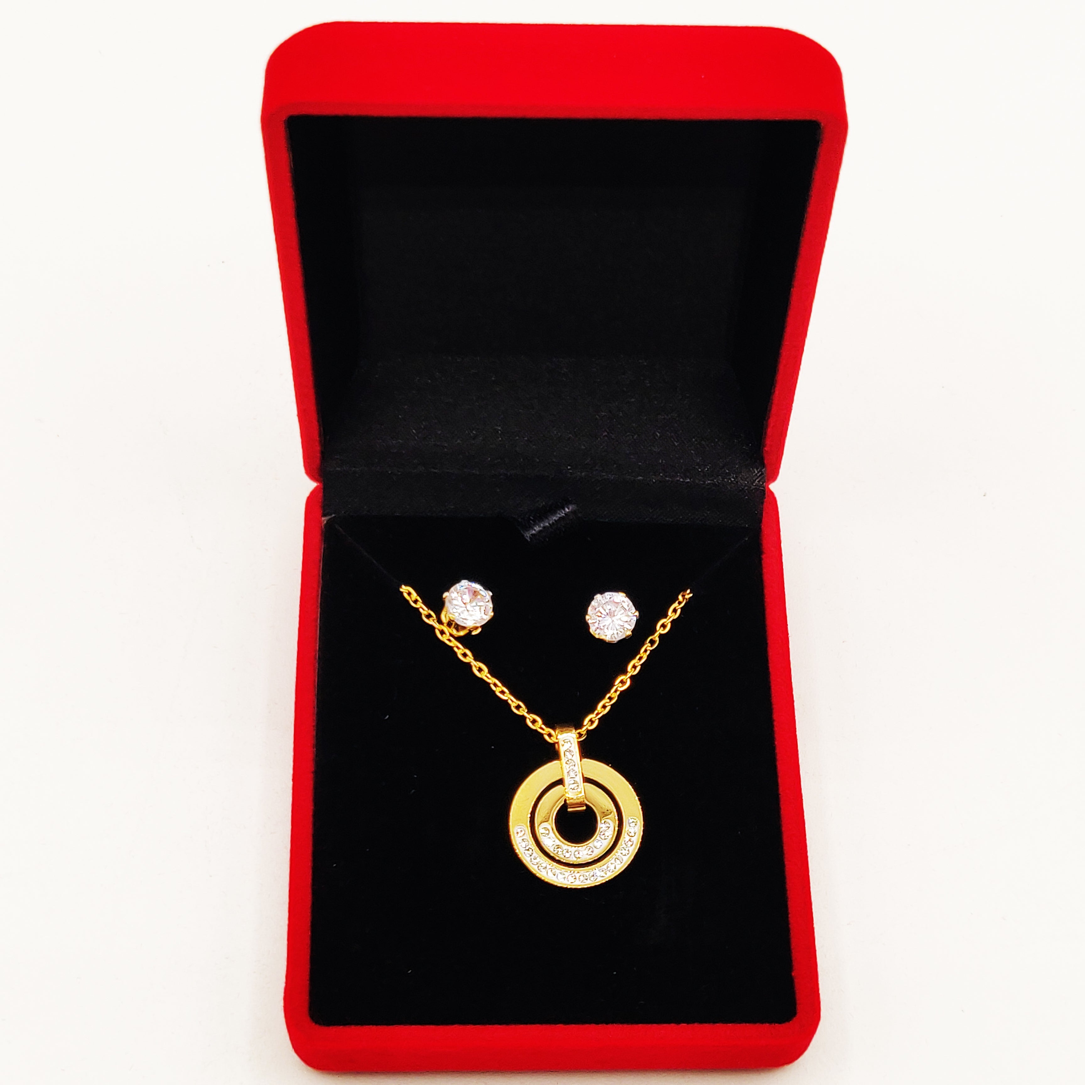 Coffret Collier et Boucles d'oreilles Double Cercles Luxe