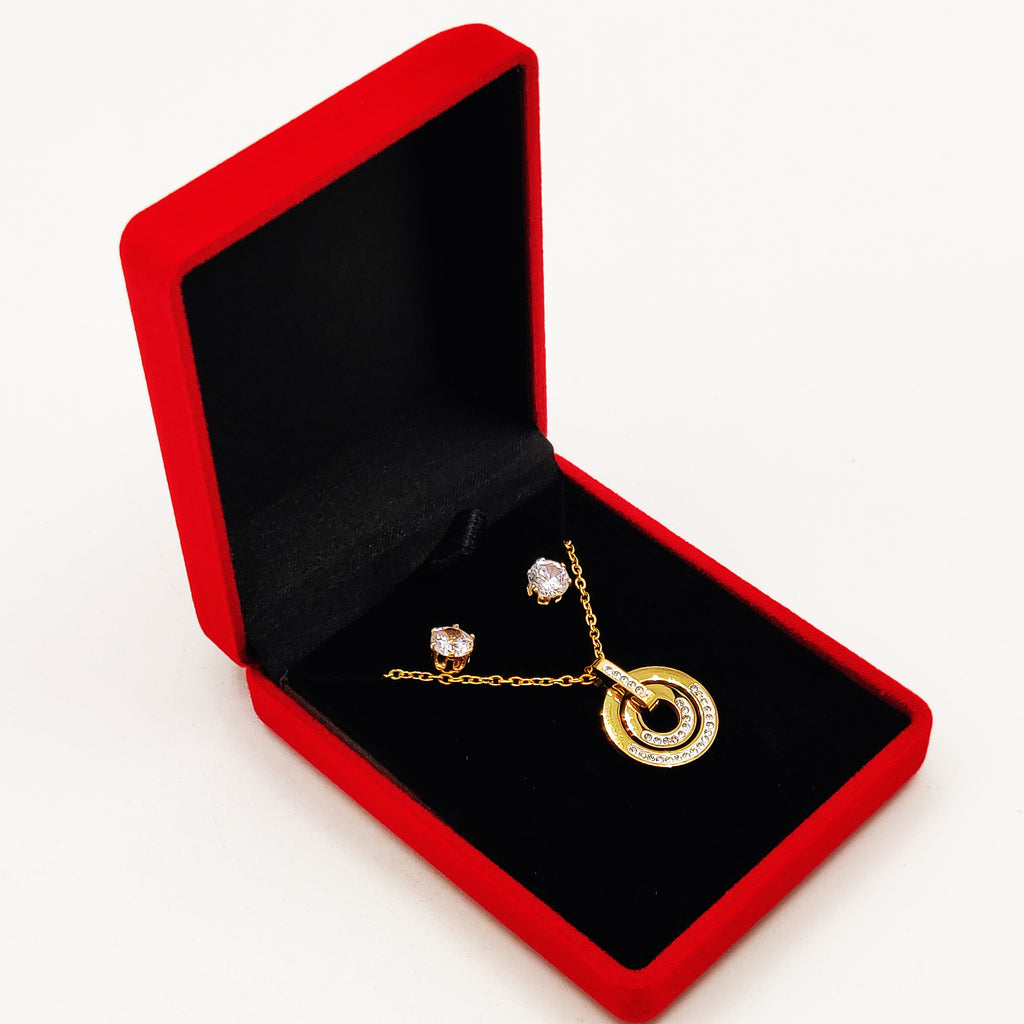 Coffret Collier et Boucles d'oreilles Double Cercles Luxe