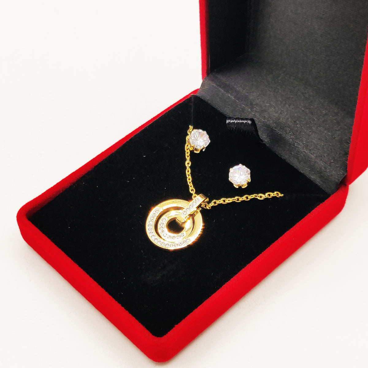 Coffret Collier et Boucles d'oreilles Double Cercles Luxe