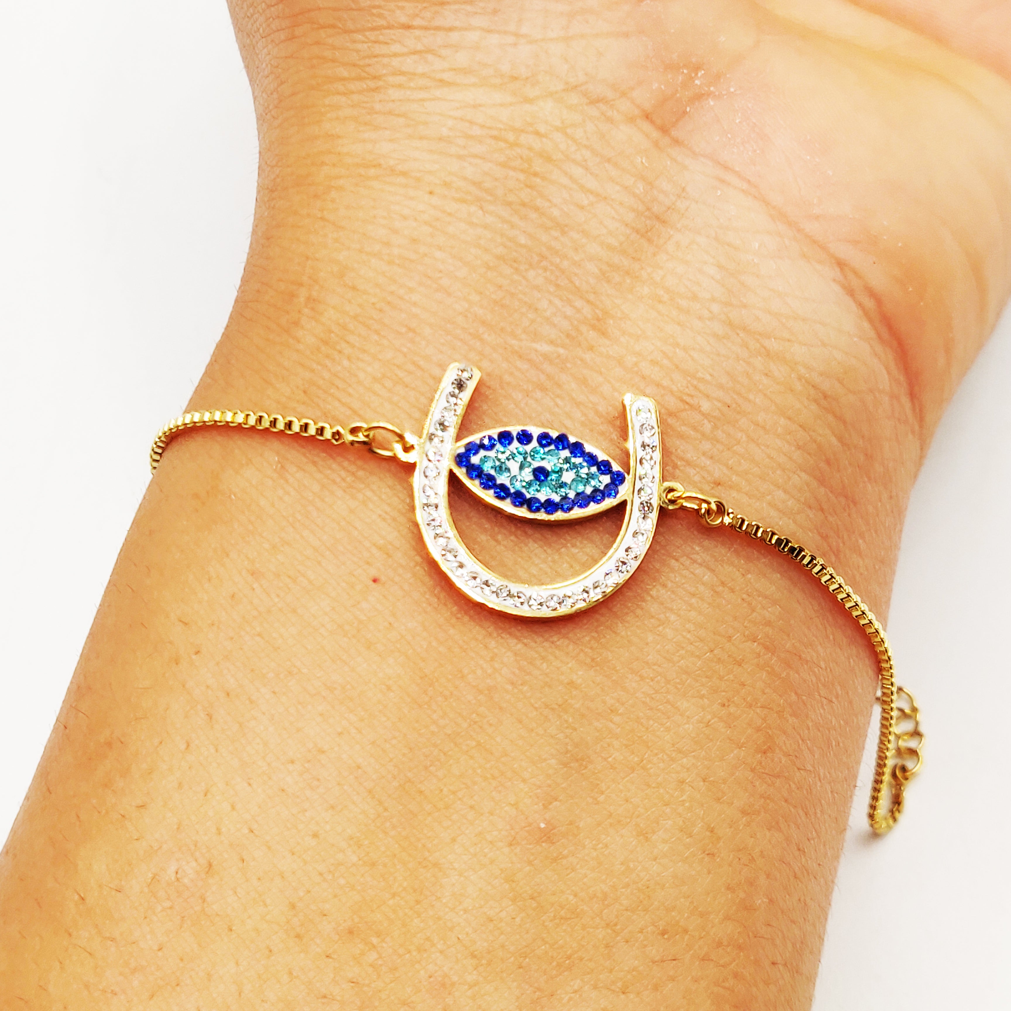 Bracelet  U Oeil Cristaux Bleus Luxe