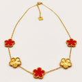 Collier Marguerites Dorées et Rouges Tour Perles d'imitation Luxe