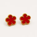 Boucles d'oreilles Marguerites Dorées et Rouges Tour Perles d'imitation Luxe
