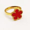 Bague Marguerites Dorées et Rouges Tour Perles d'imitation Luxe