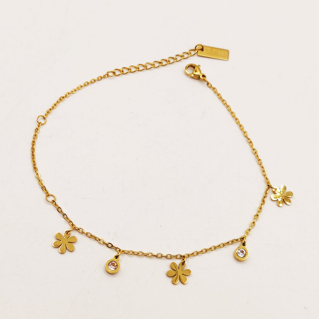 Chaîne de Cheville Fleurs et Cristaux