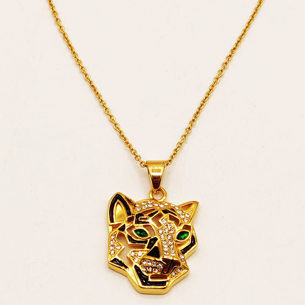 Collier Tête de Jaguar Yeux Verts Luxe