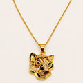 Collier Tête de Jaguar Yeux Verts Luxe