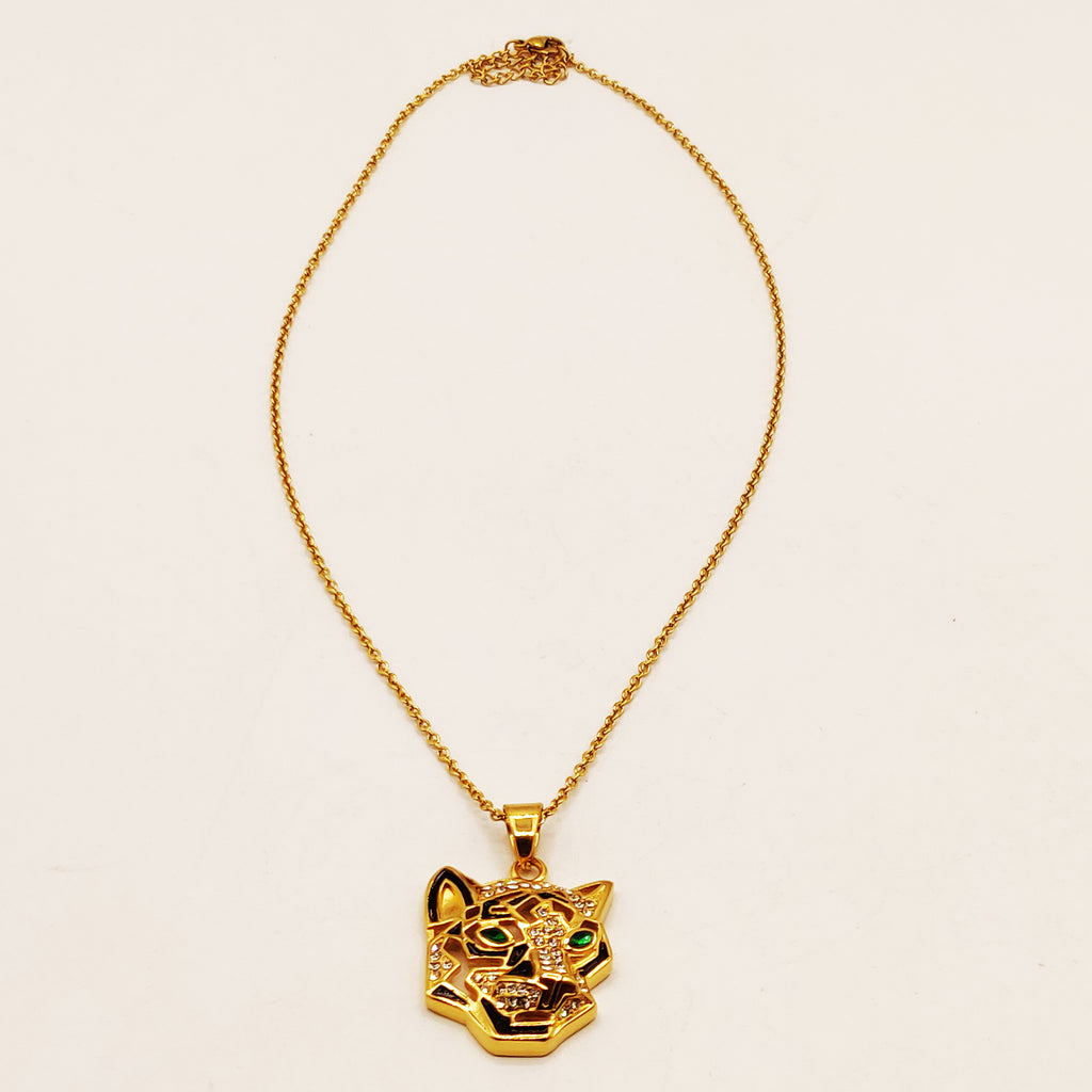 Collier Tête de Jaguar Yeux Verts Luxe
