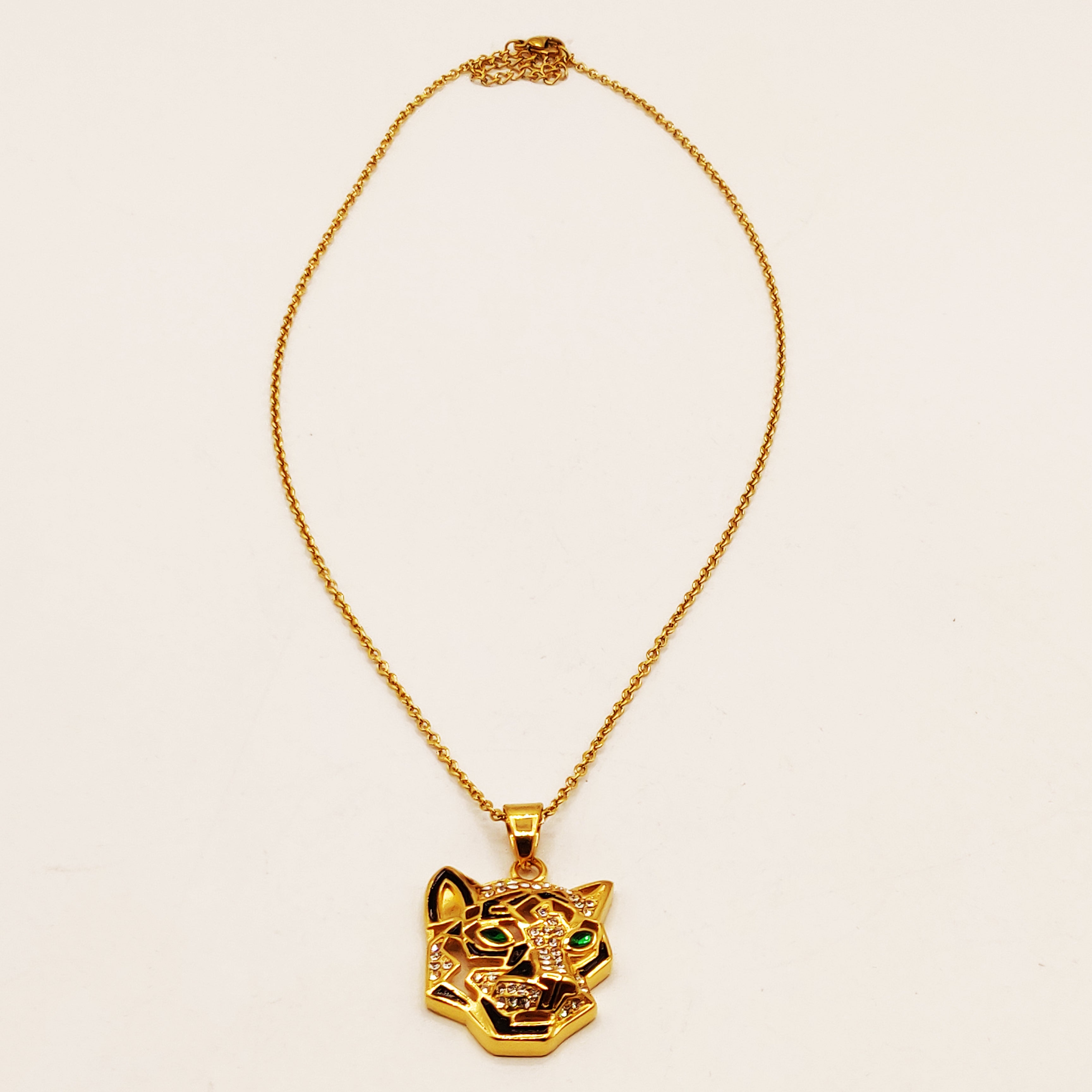 Collier Tête de Jaguar Yeux Verts Luxe