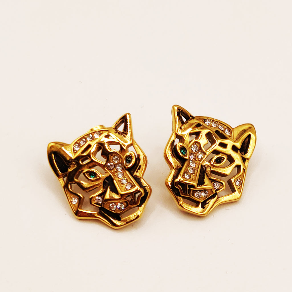 Boucles d'oreilles Tête de Jaguar Yeux Verts Luxe