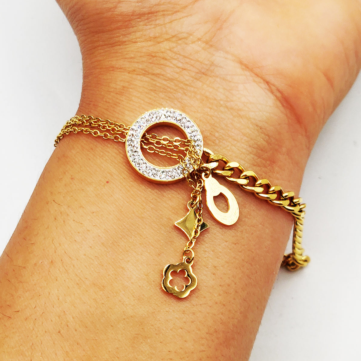 Bracelet Tresse Anneau Multi Pendentifs Luxe