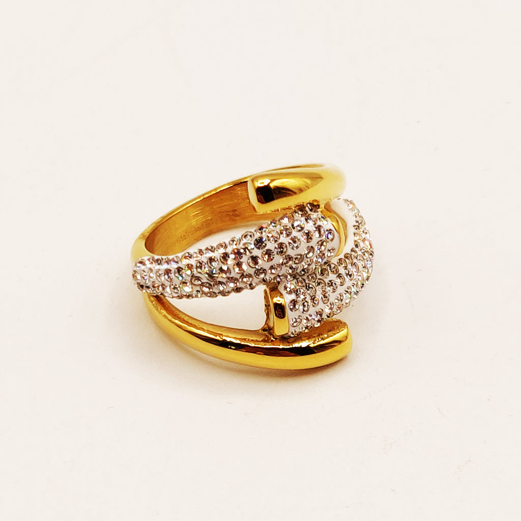 Bague Bande Cristaux et Ligne Dorée