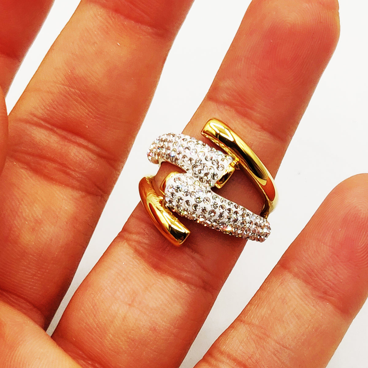 Bague Bande Cristaux et Ligne Dorée